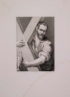 Святой Петр с крестом Гравюра (середина XIX века) артикул 1717c.